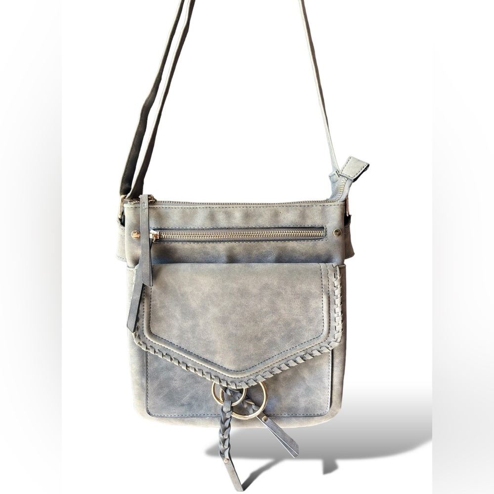 SOLD- VR NYC Braided O-Ring Messenger Crossbody Bag - Light Gray - Picture 1 of 16